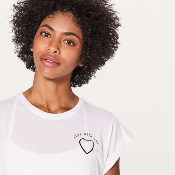 *NWOT* LULULEMON Lead with the Heart Tee in White with Rolled Cap Sleeves — 6 - Picture 2 of 4